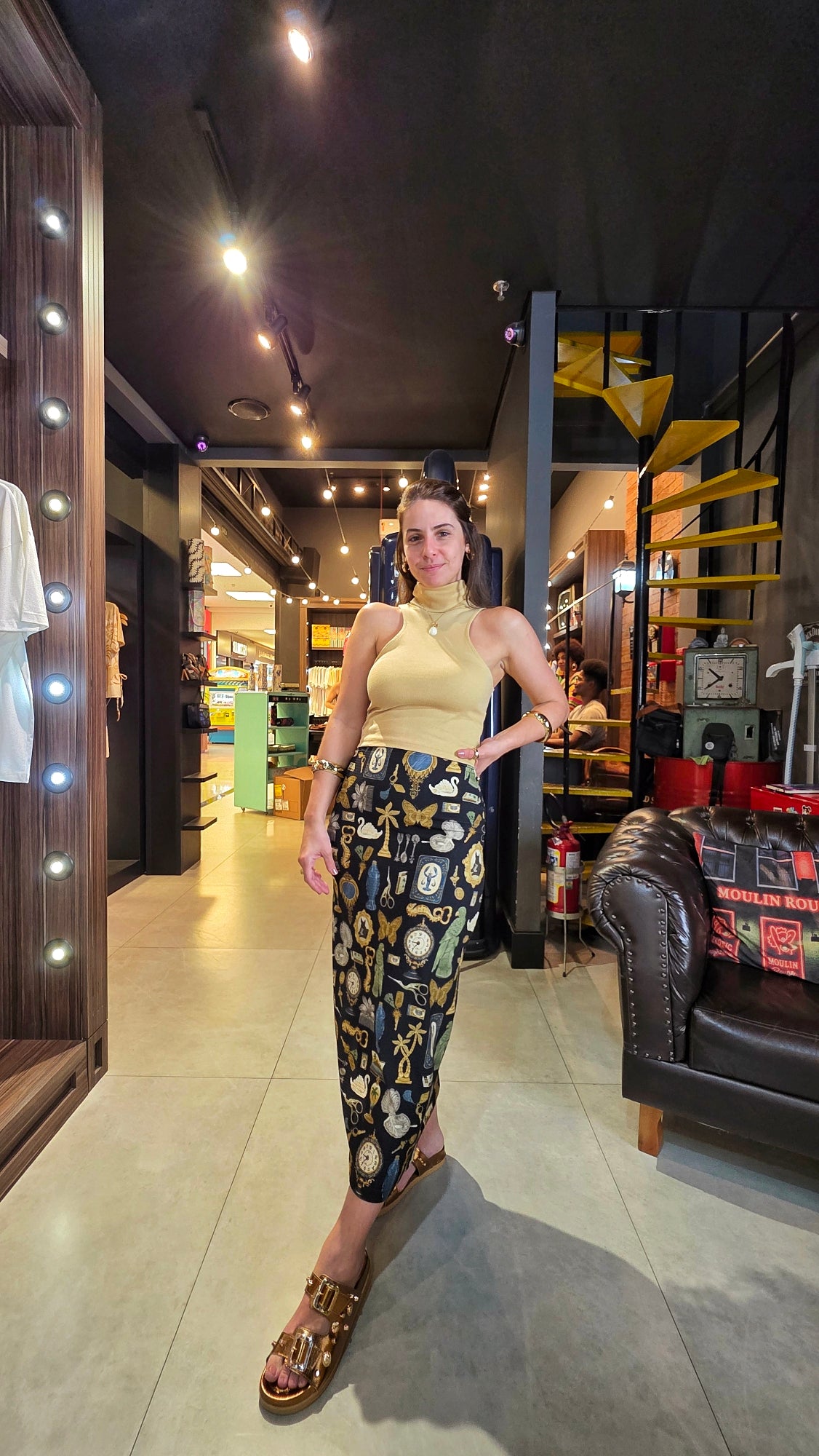 Saia Farm Midi Reta Bibelô Estampado