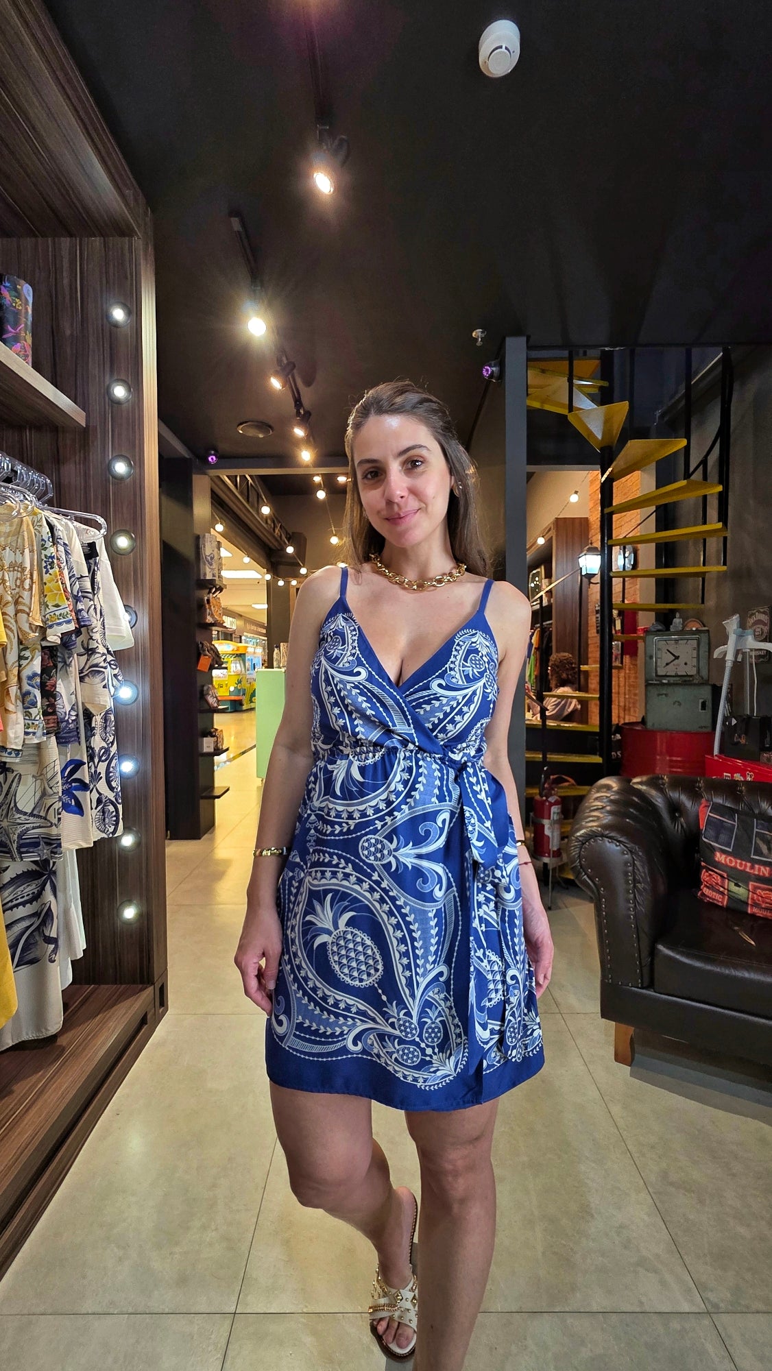 Vestido Farm Curto Renda De Abacaxi Estampado