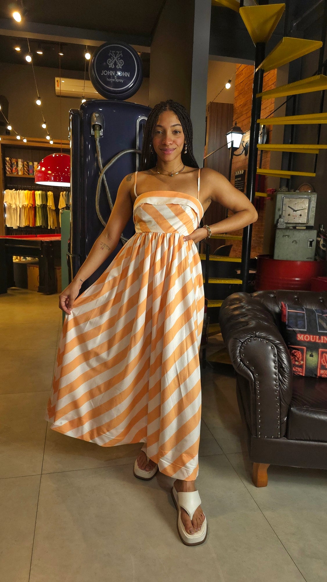 Vestido Farm Alcinhas Mistura De Listra