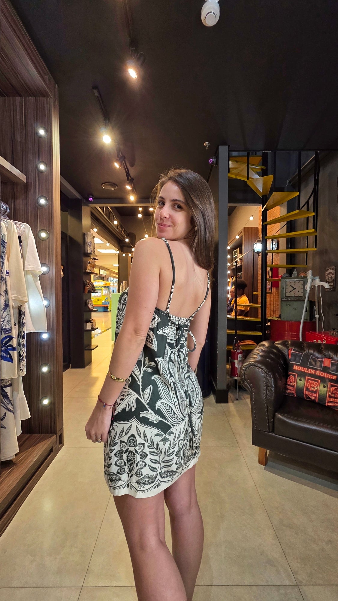 Vestido Farm Curto Céu De Arara Verde Estampado