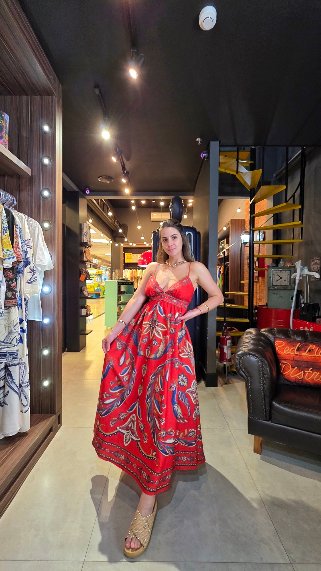 Vestido Farm Longo Sonho De Pavão Estampado