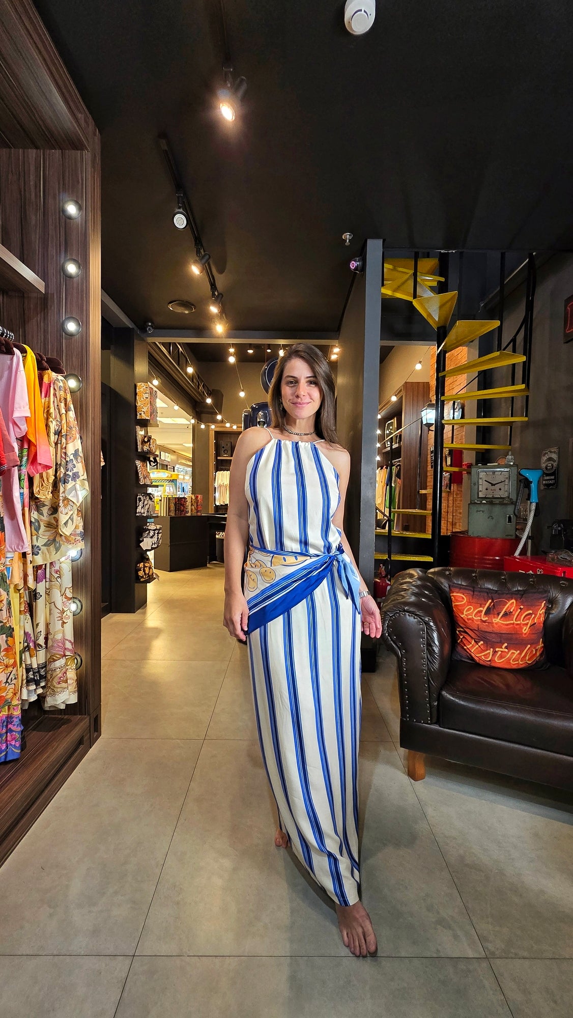 Vestido MYFT Listrado Com Lenço Smiley