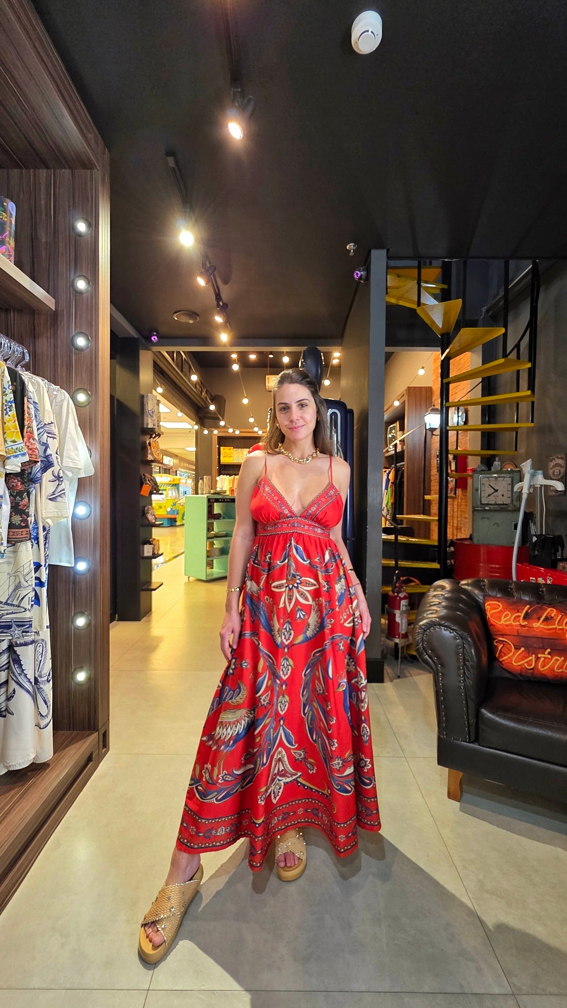 Vestido Farm Longo Sonho De Pavão Estampado