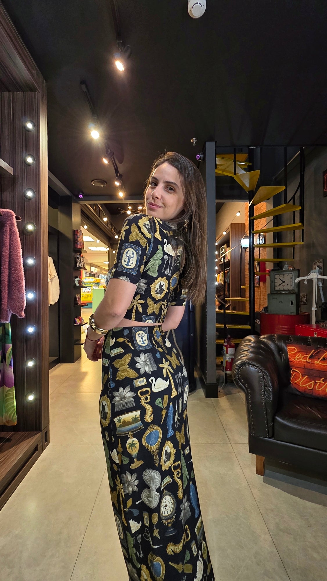 Saia Farm Midi Reta Bibelô Estampado