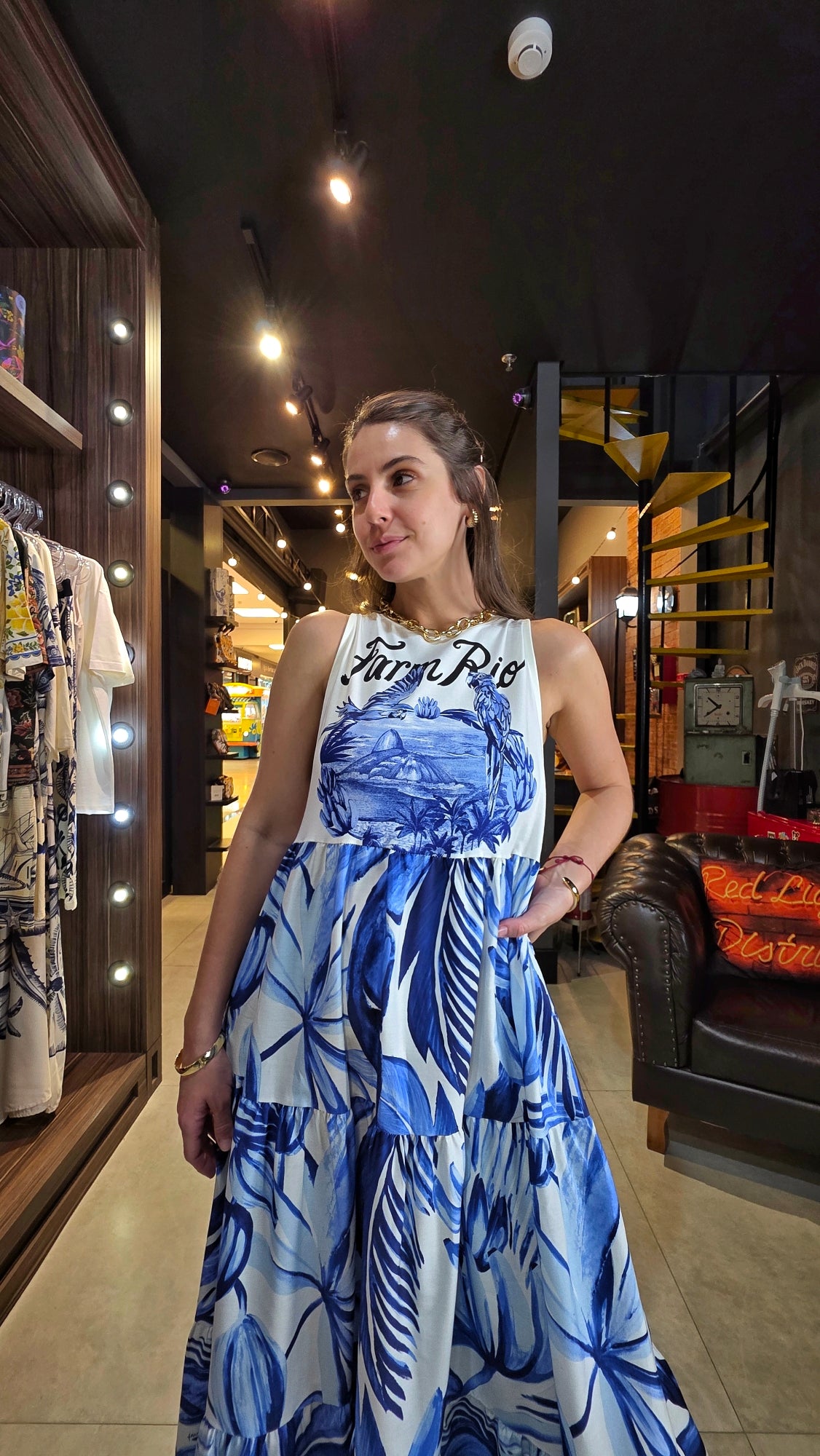 Vestido Farm Midi Portal Araras Estampado