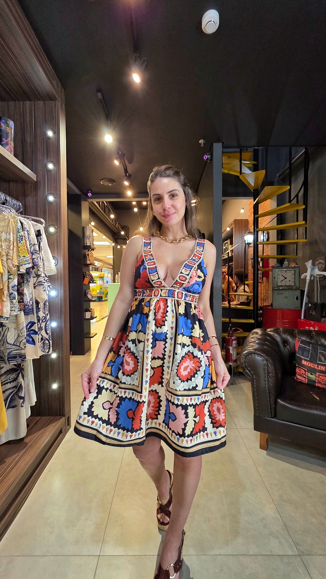 Vestido Farm Curto Antuerpia Lenço Estampado
