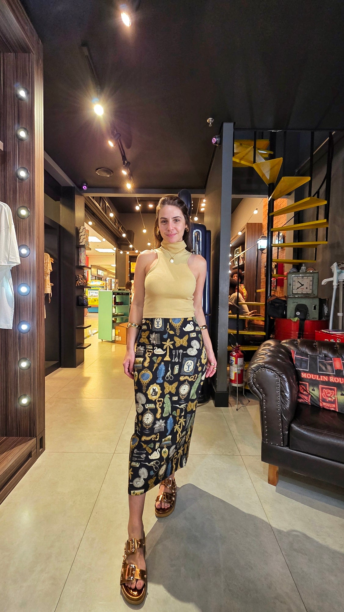 Saia Farm Midi Reta Bibelô Estampado