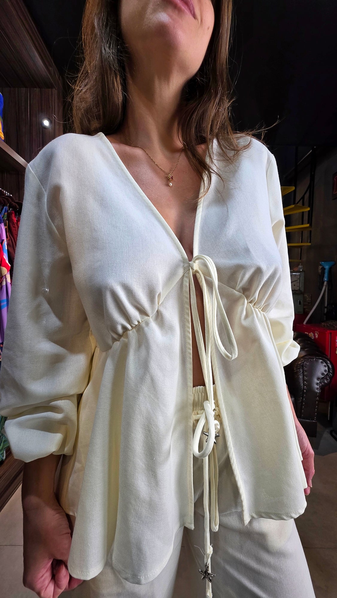 Blusa MYFT Manga Longa Com Linho
