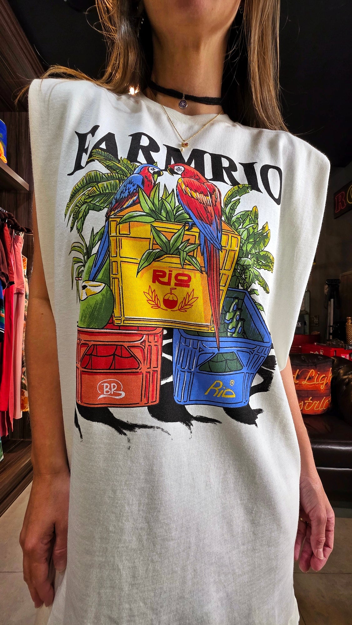 Vestido Farm Curto Engradados Farm Rio Estampado