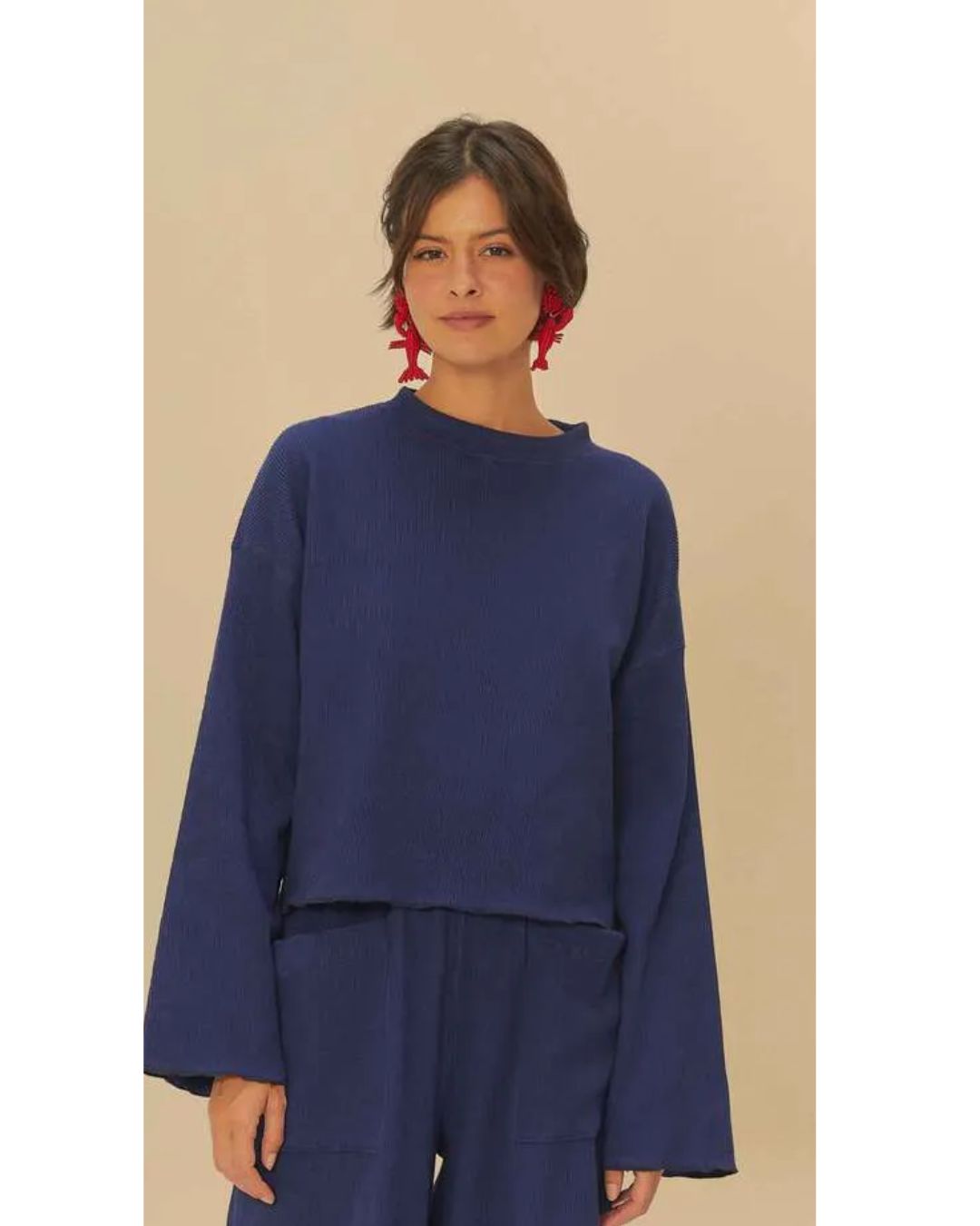 Blusa Farm Manga Longa Textura Estampado