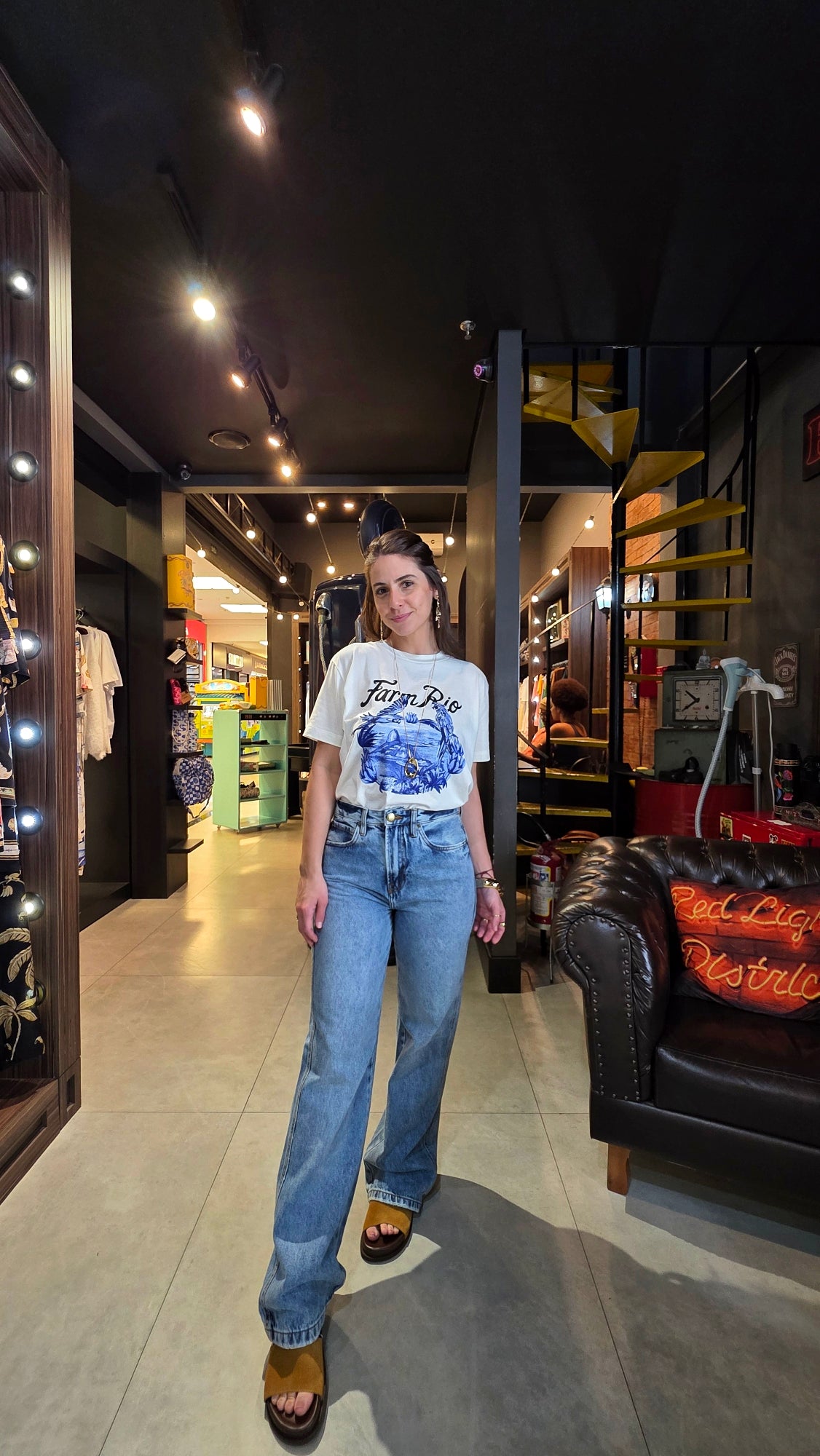 Calça Farm Básica Cintura Média Jeans Claro