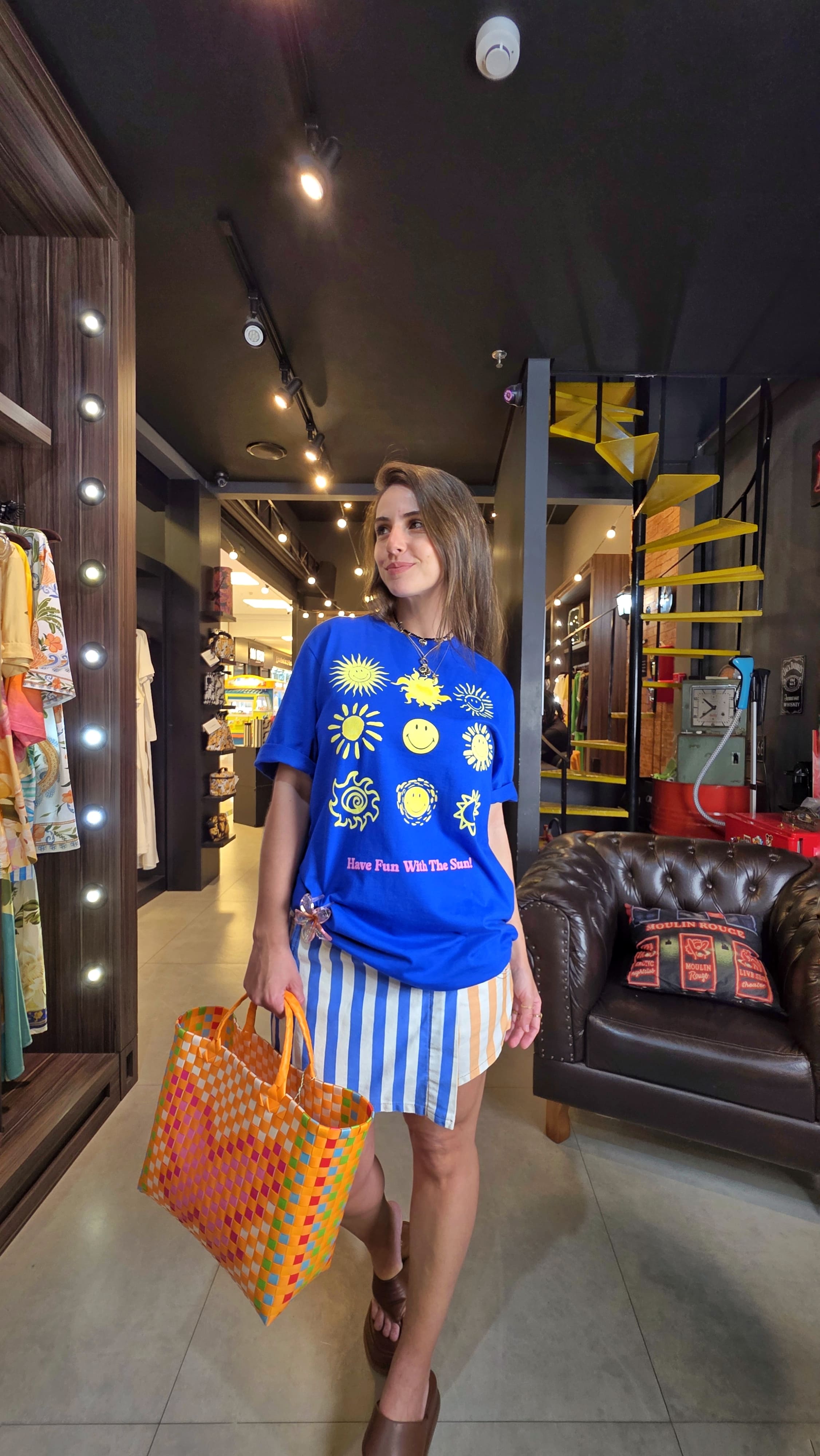 Short Saia Farm Sarja Mistura De Listra