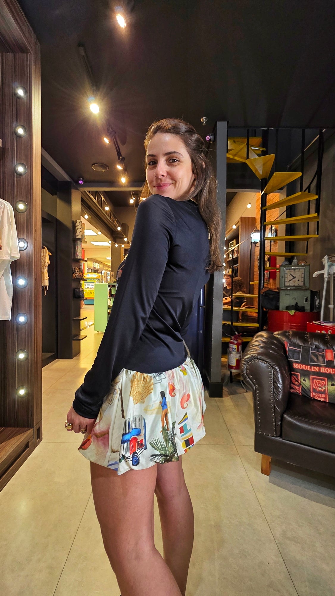 Vestido Farm Curto Franzido Praia Carioca Estampado