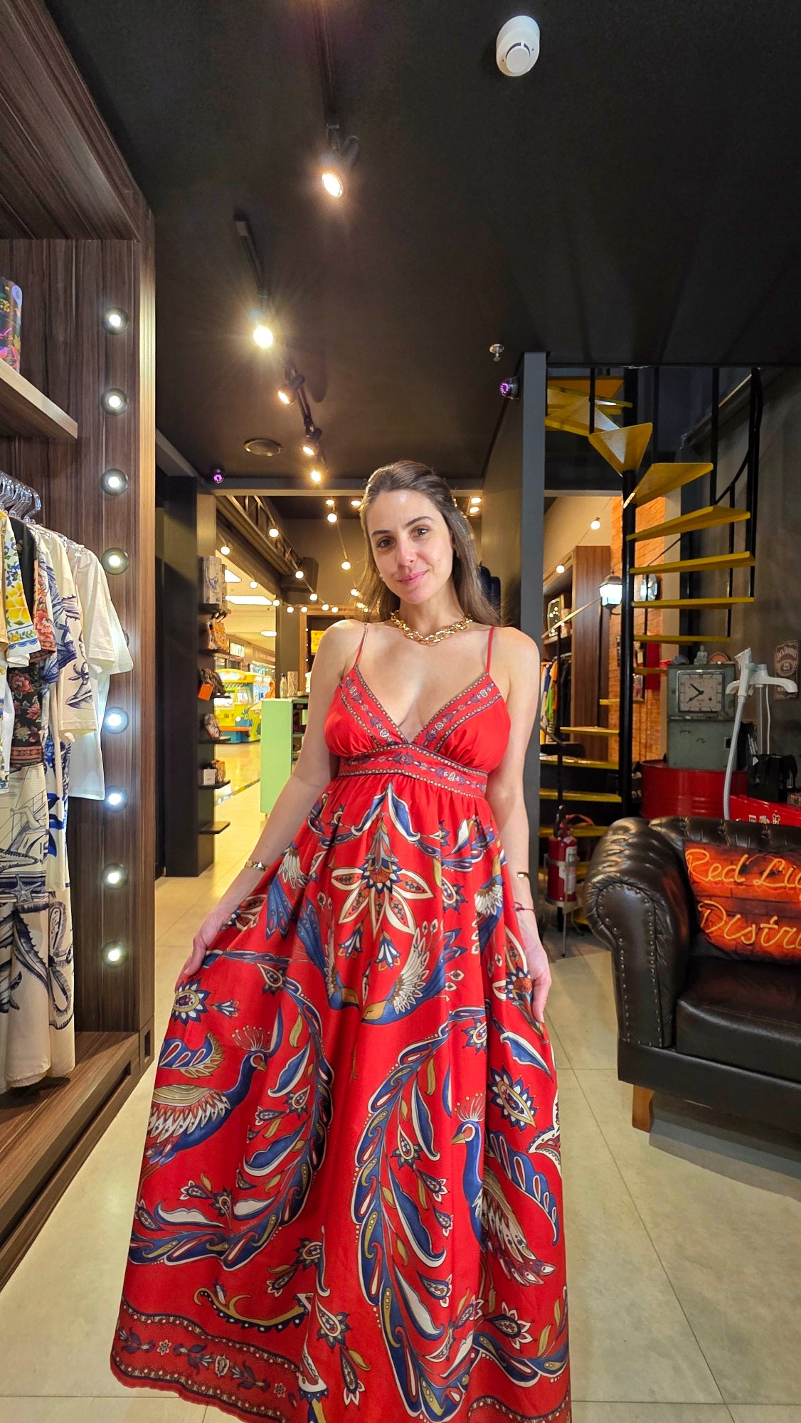 Vestido Farm Longo Sonho De Pavão Estampado