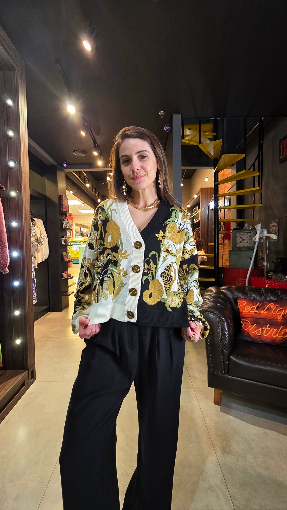 Cardigan Farm Tricot Concha Surreal Estampado