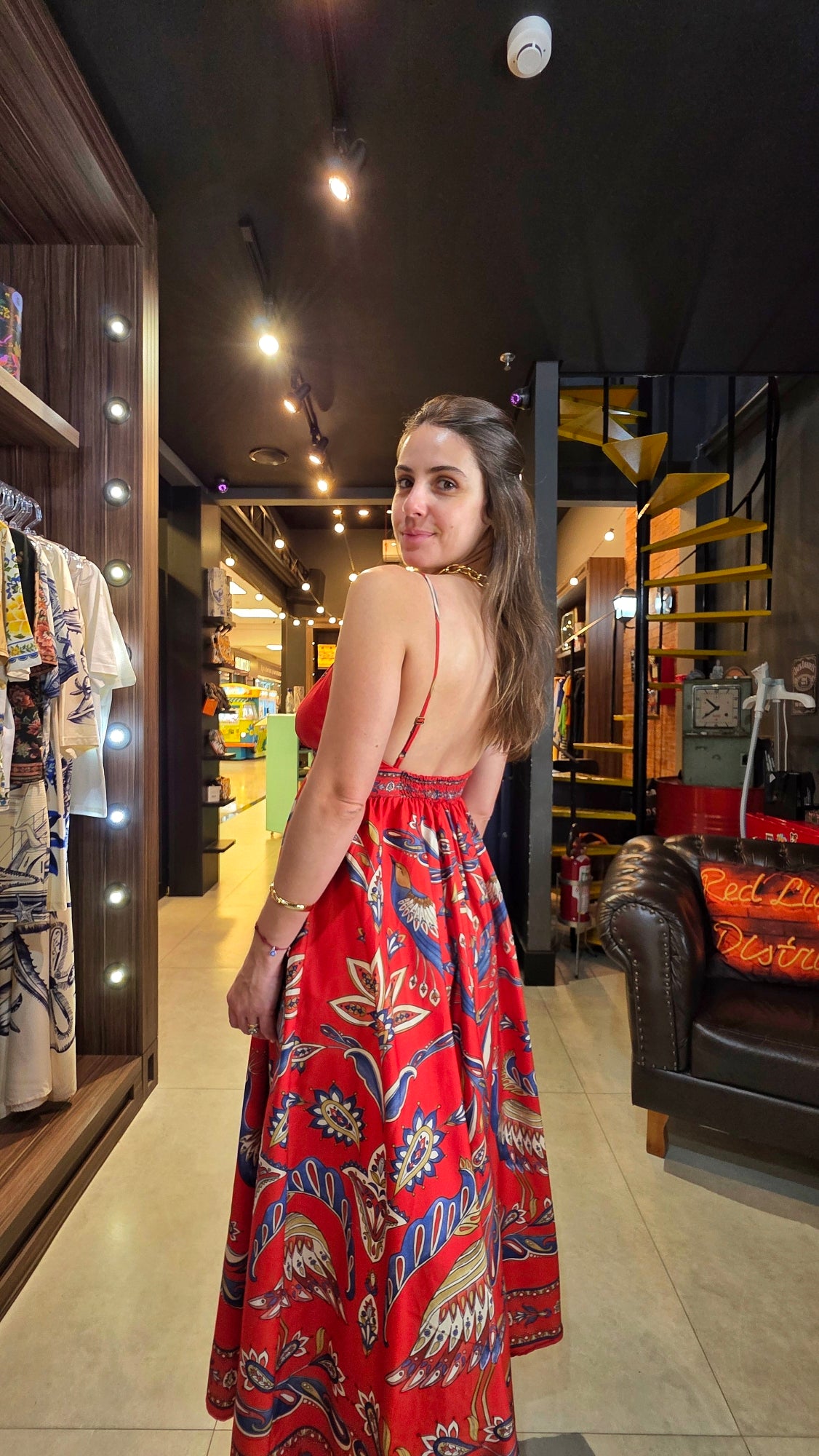 Vestido Farm Longo Sonho De Pavão Estampado