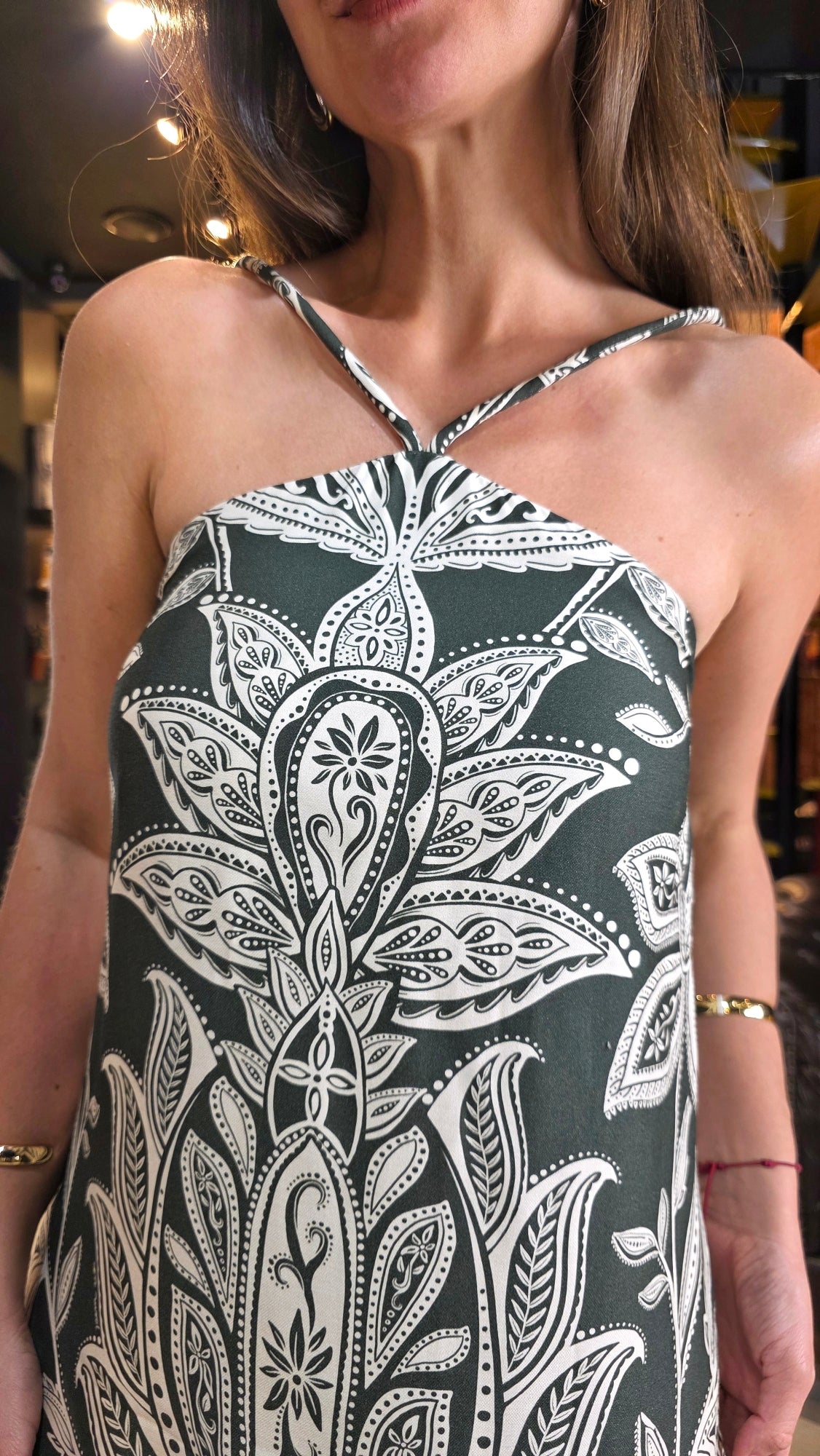 Vestido Farm Curto Céu De Arara Verde Estampado