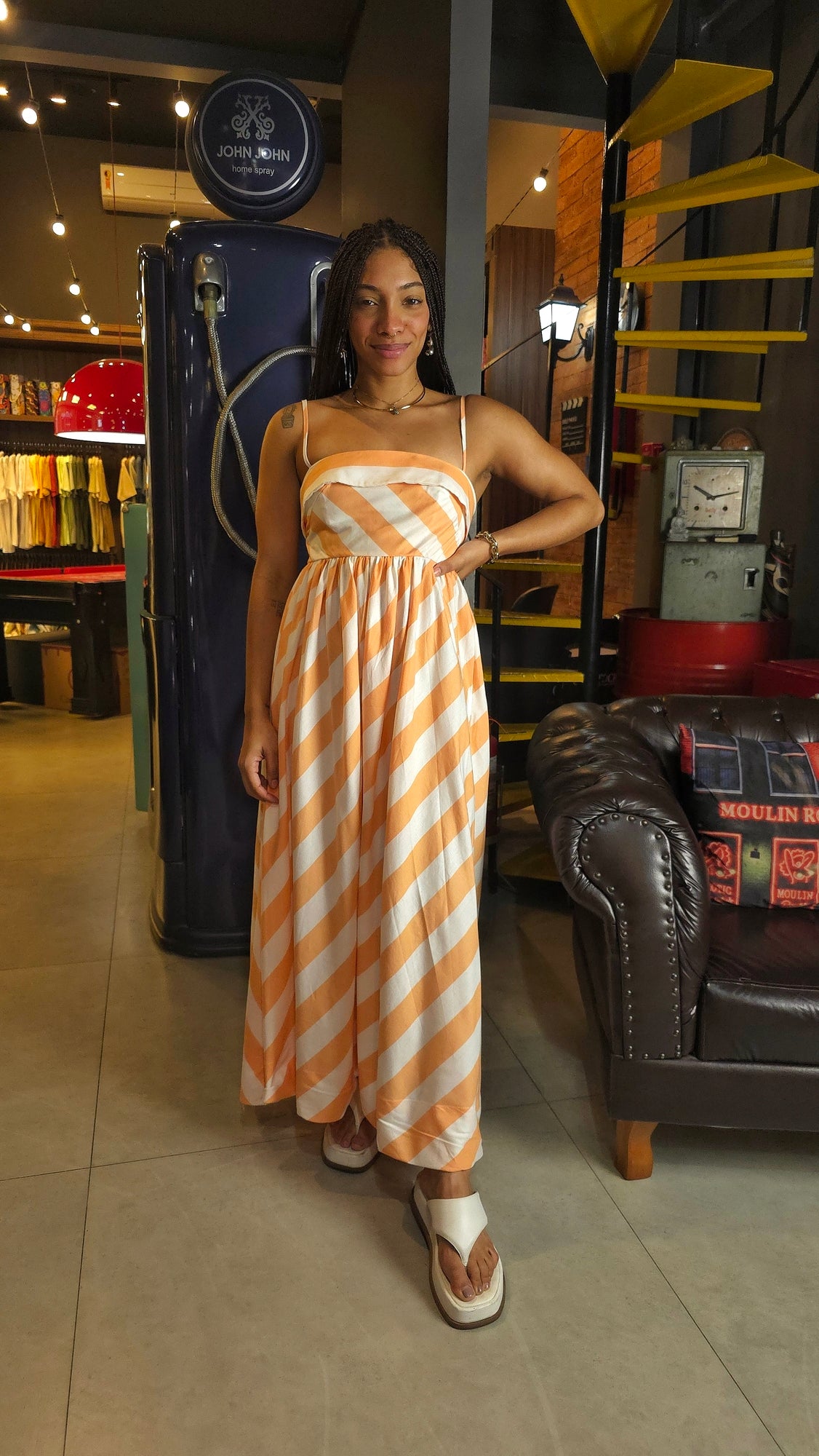 Vestido Farm Alcinhas Mistura De Listra